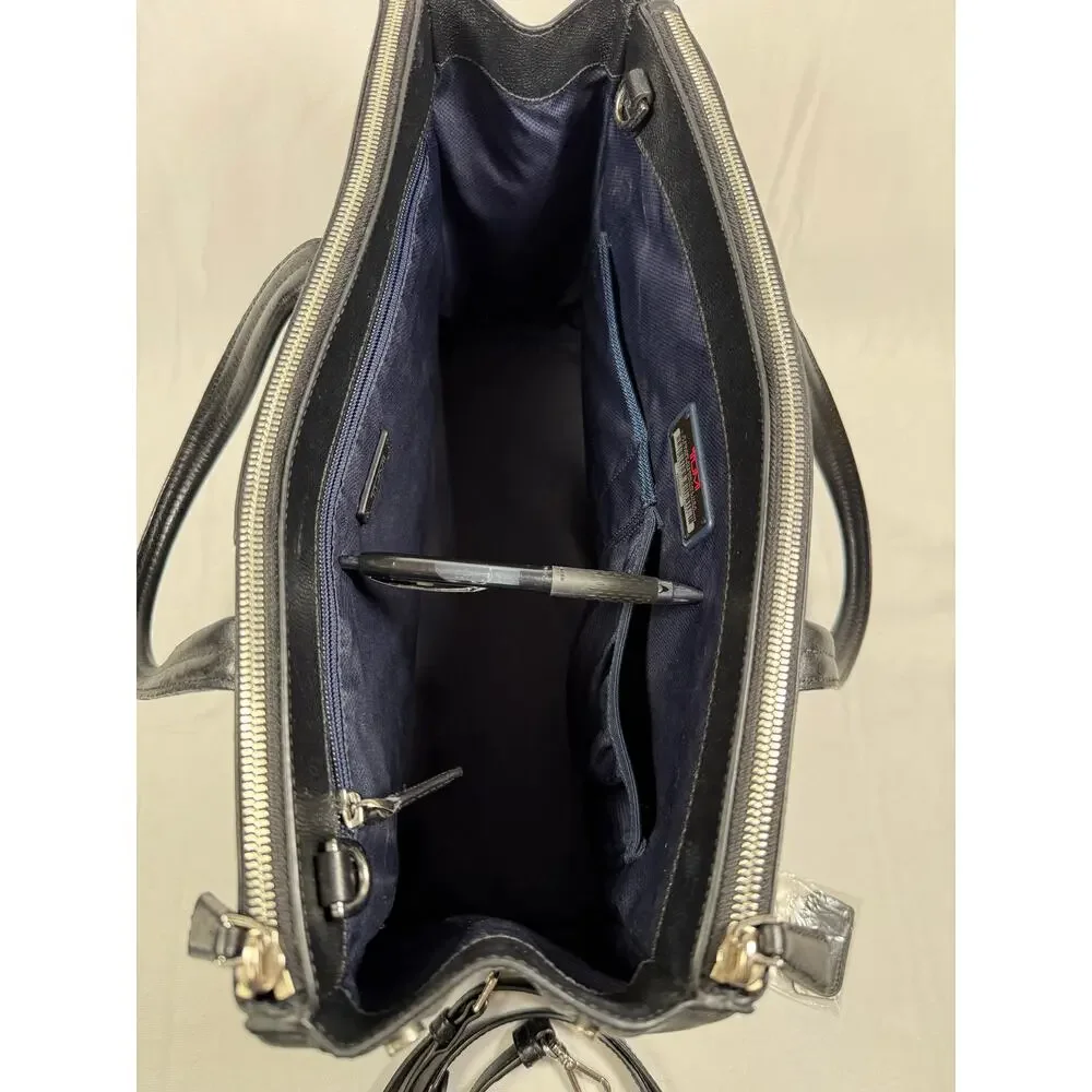 Tumi Black Leather work laptop briefcase tote monogram replaceable